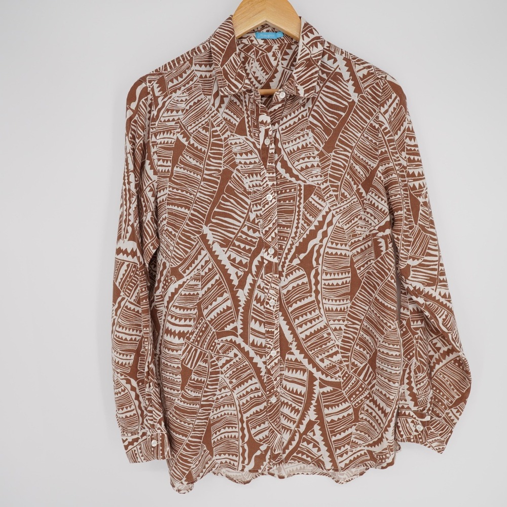 J. McLaughlin Button-Up Womens M Brown Collared Long Sleeve Linen Relaxed Casual